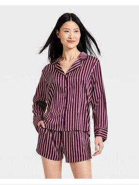 Auden Women's Luxury Collection Satin Notch Collar Pajama SetSize XS